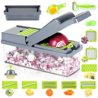 14 in 1 Multifunctional Vegetable Chopper, Mandoline Dicer, Slicer, With Container Box